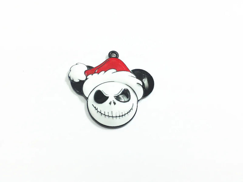10pcs Skull Minnie Enamel Pendants with Christmas Hat 42mm*38mm