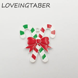 10pcs Full Enamel Christmas Candy Canes Pendant Lot For Kids Necklace Making
