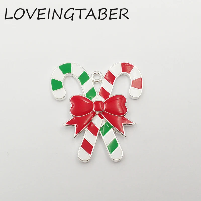 10pcs Full Enamel Christmas Candy Canes Pendant Lot For Kids Necklace Making