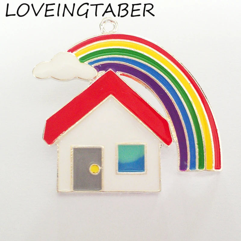 10pcs Sweet House Rainbow Pendant for Kids Necklace Making