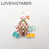 10pcs/Lot Enamel Christmas Gingerbread House Pendant For Kids