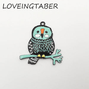 10pcs/lot Plated Enamel Wild Owl Pendant For Kids Necklace Making