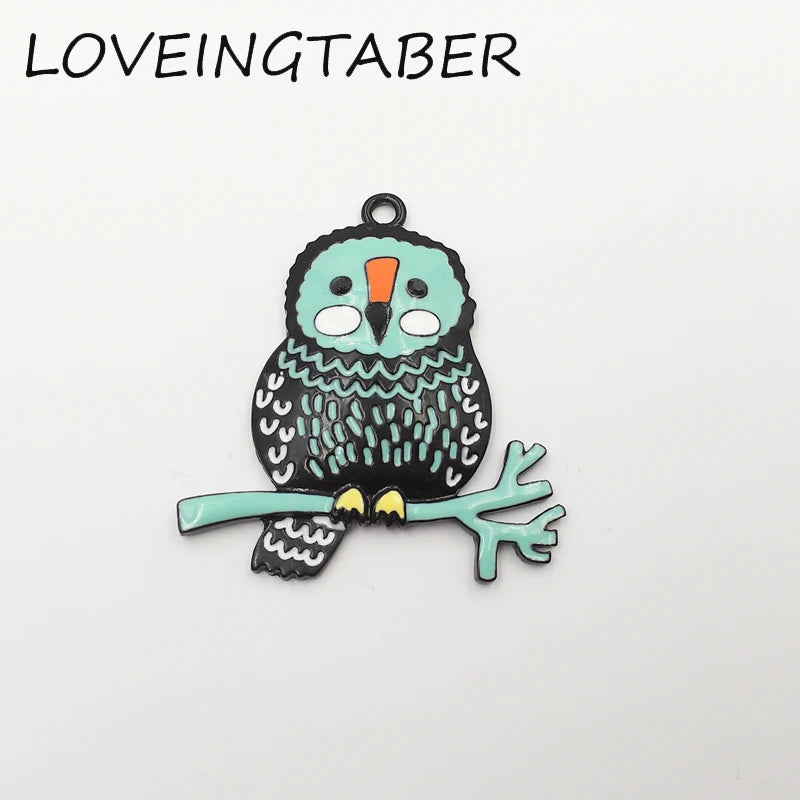 10pcs/lot Plated Enamel Wild Owl Pendant For Kids Necklace Making