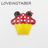 10pcs 42mm Silvery Cupcake with Minnie Ear Enamel Pendant