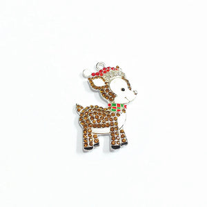10pcs Christmas Reindeer With Hat Rhinestone Pendants for Jewelry Making