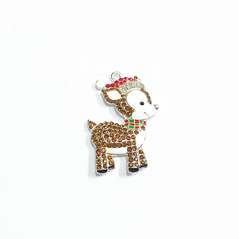 10pcs Christmas Reindeer With Hat Rhinestone Pendants for Jewelry Making