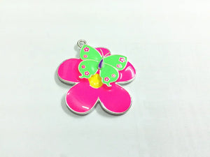 10pcs Butterfly On Flower Enamel Pendants - 43mm