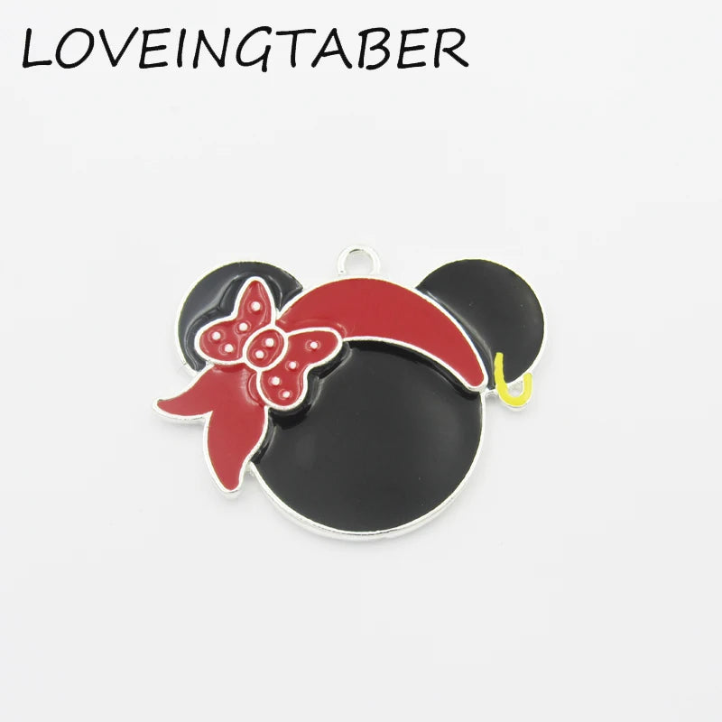 10pcs Silvery Minnie Pirate Enamel Pendant