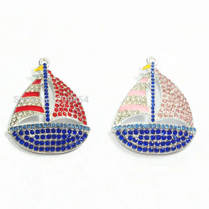 10pcs 43mm*37mm Sailboat Rhinestone Pendants