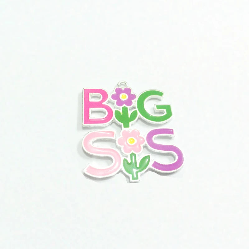 10pcs 43mm*40mm Big Sis Enamel Pendants for Chunky Kids Necklace