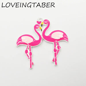 10pcs/lot Flamingo Enamel Pendants for Necklace Making