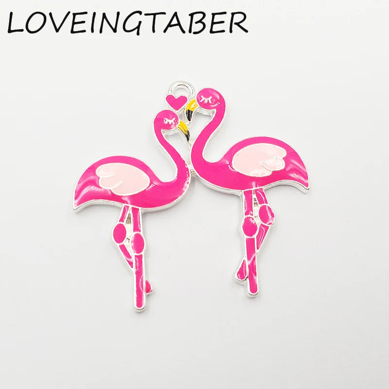 10pcs/lot Flamingo Enamel Pendants for Necklace Making