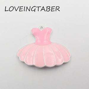 10pcs Full Enamel Pink Ballet Skirt Pendant For Kids Necklace Making