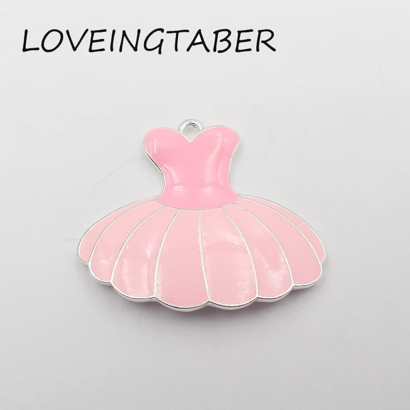 10pcs Full Enamel Pink Ballet Skirt Pendant For Kids Necklace Making
