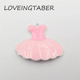10pcs Full Enamel Pink Ballet Skirt Pendant For Kids Necklace Making