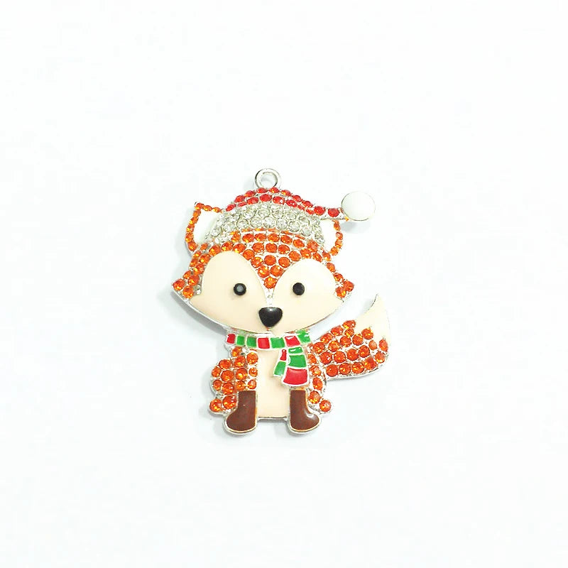 Christmas Fox Rhinestone Pendants 10pcs/lot for Jewelry Making