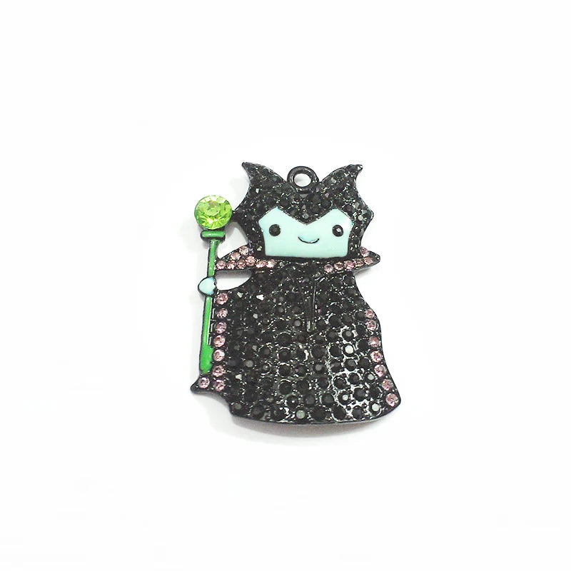 10pcs Witch Rhinestone Pendants 45x33mm Halloween Charms