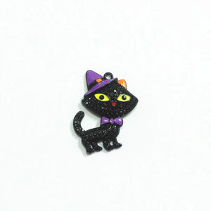 10pcs Halloween Cat Rhinestone Pendants 45MM*36MM