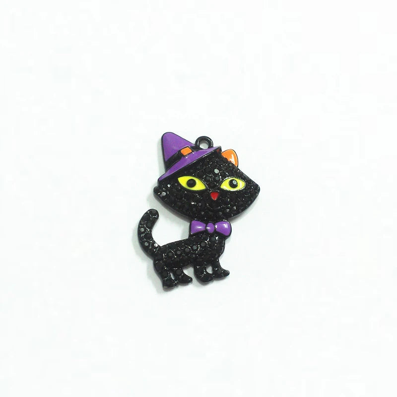10pcs Halloween Cat Rhinestone Pendants 45MM*36MM