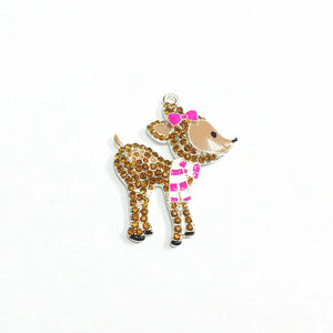 10pcs Girl Reindeer With Bow Rhinestone Pendants