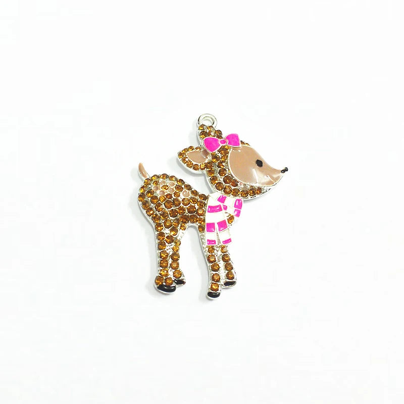 10pcs Girl Reindeer With Bow Rhinestone Pendants