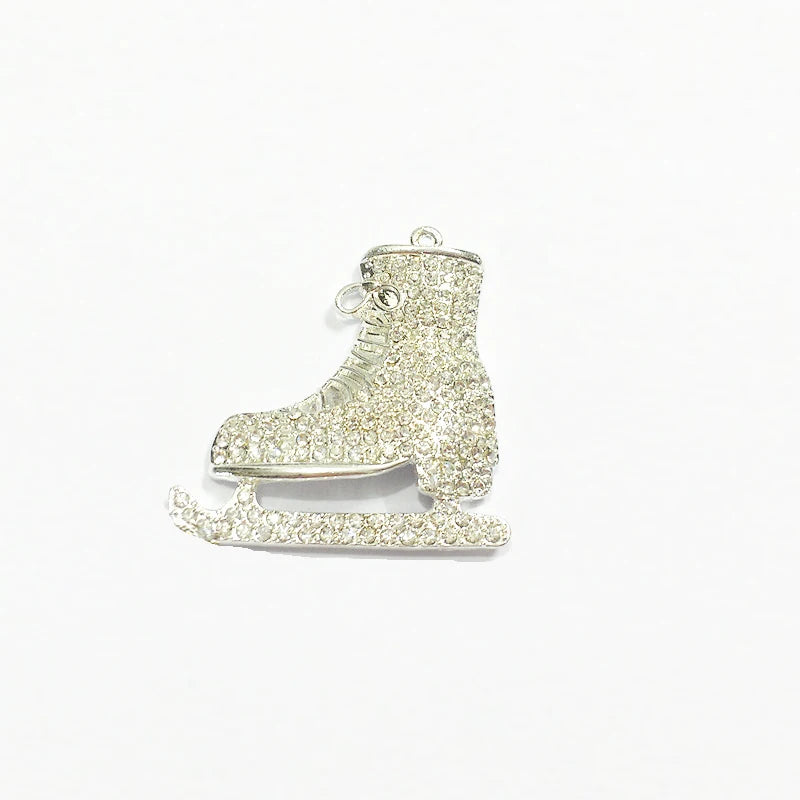 Ice Skate Pendant Clear Rhinestone 10pcs