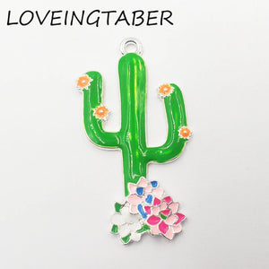 10pcs Full Enamel Cactus Pendant 45mm*26mm for Jewelry Making