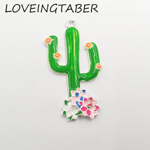 10pcs Full Enamel Cactus Pendant 45mm*26mm for Jewelry Making