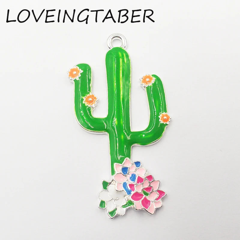 10pcs Full Enamel Cactus Pendant 45mm*26mm for Jewelry Making