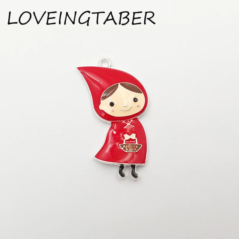 10pcs Red Girl with Basket Pendant for Kids Necklace Making