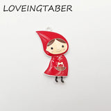 10pcs Red Girl with Basket Pendant for Kids Necklace Making