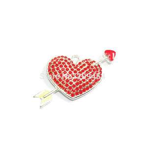 10pcs Arrow Throuht Heart Rhinestone Pendants For Jewelry