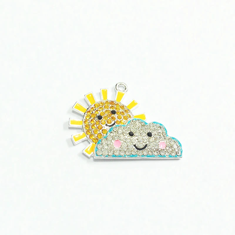 10pcs Sun and Cloud Rhinestone Pendants, 45mm*30mm