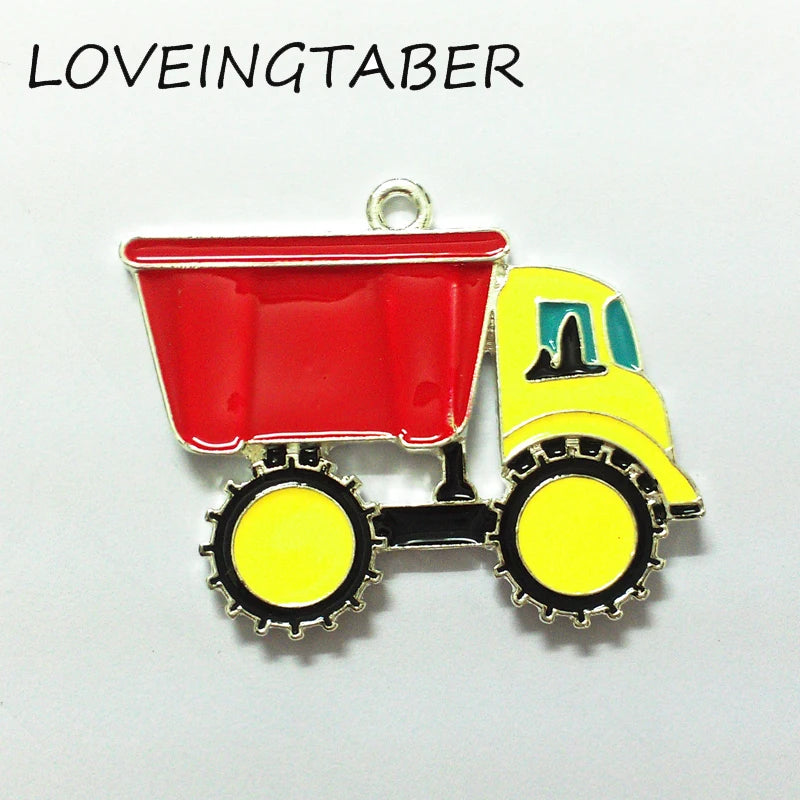 10pcs/lot Enamel Construction Trucks Car Pendant For Kids Necklace Making