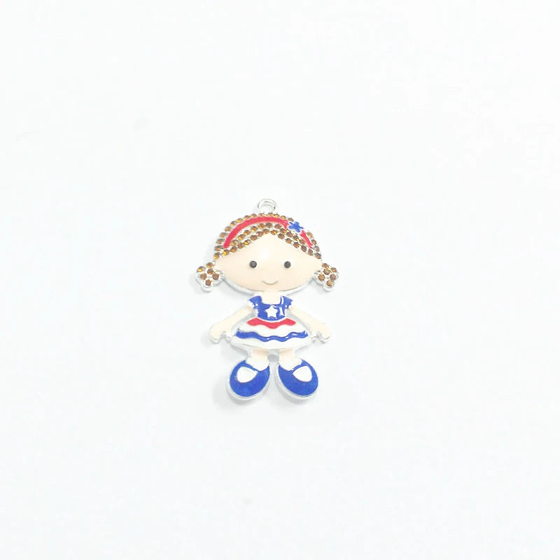 10pcs 4th Of July Girl Rhinestone Pendants For Jewelry Making