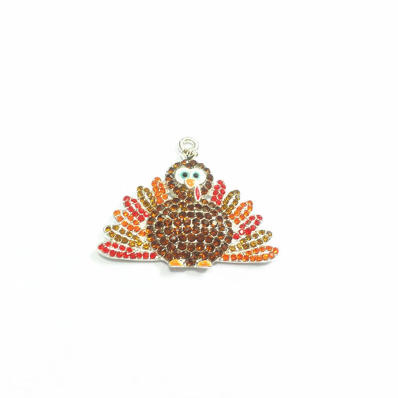 10pcs Turkey Rhinestone Pendants for Thanksgiving Jewelry
