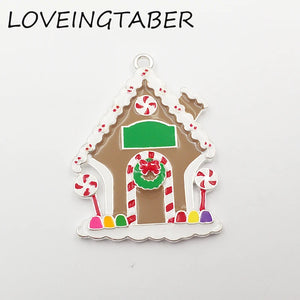 10pcs Full Enamel Santa's Workshop Pendant For Xmas Necklace Making