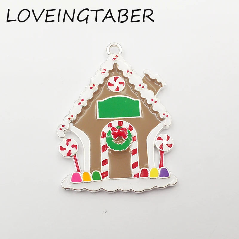 10pcs Full Enamel Santa's Workshop Pendant For Xmas Necklace Making
