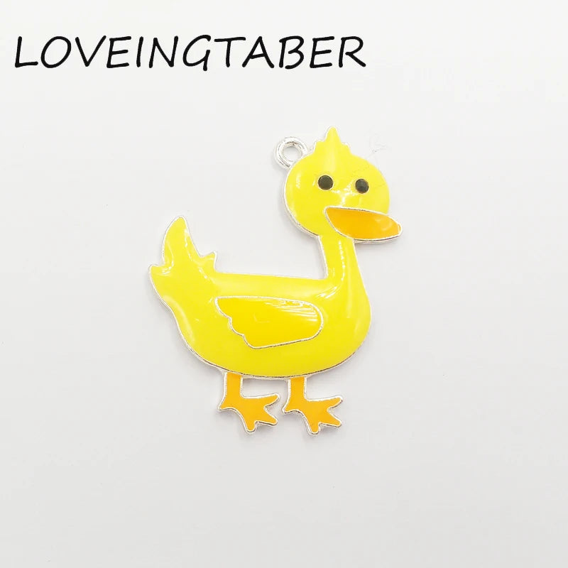 10pcs Yellow Duckling Enamel Pendants for Kids Jewelry Making