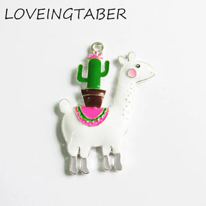 10pcs All Enamel Llama With Cactus Pendants - 45mm*36mm