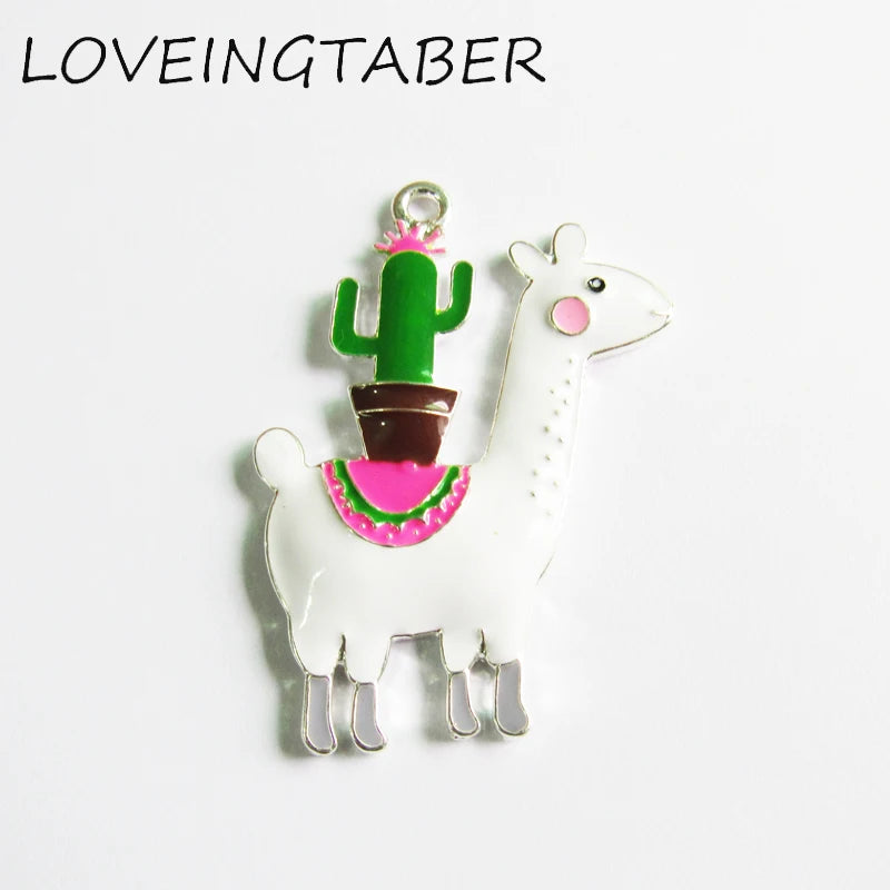 10pcs All Enamel Llama With Cactus Pendants - 45mm*36mm