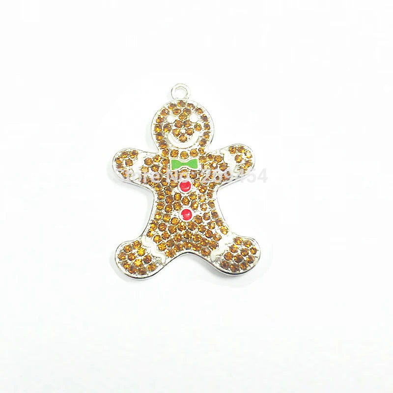 10pcs/lot Gingerbread Man Rhinestone Pendants For Christmas