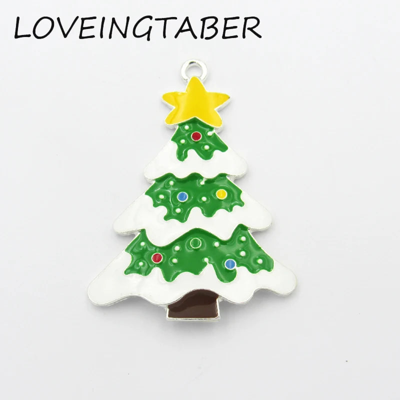 10pcs Silvery Christmas Tree Enamel Pendant for Kids Jewelry