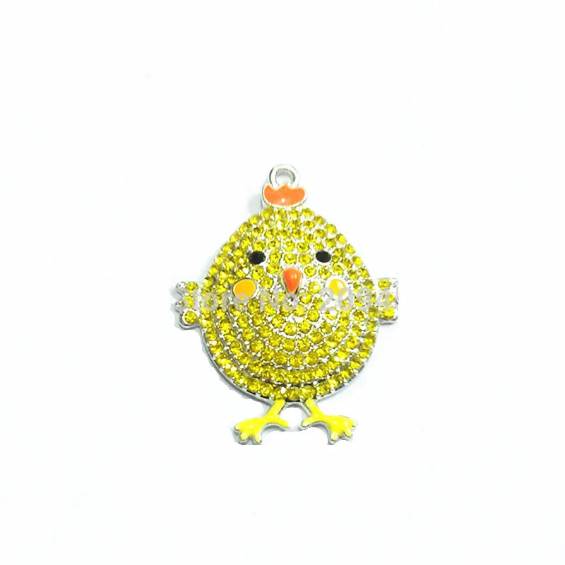 10pcs Yellow Baby Chick/Chicken Rhinestone Pendants