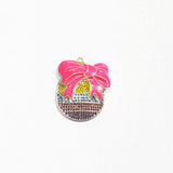 10pcs Easter Egg Hotpink Bow Rhinestone Pendants