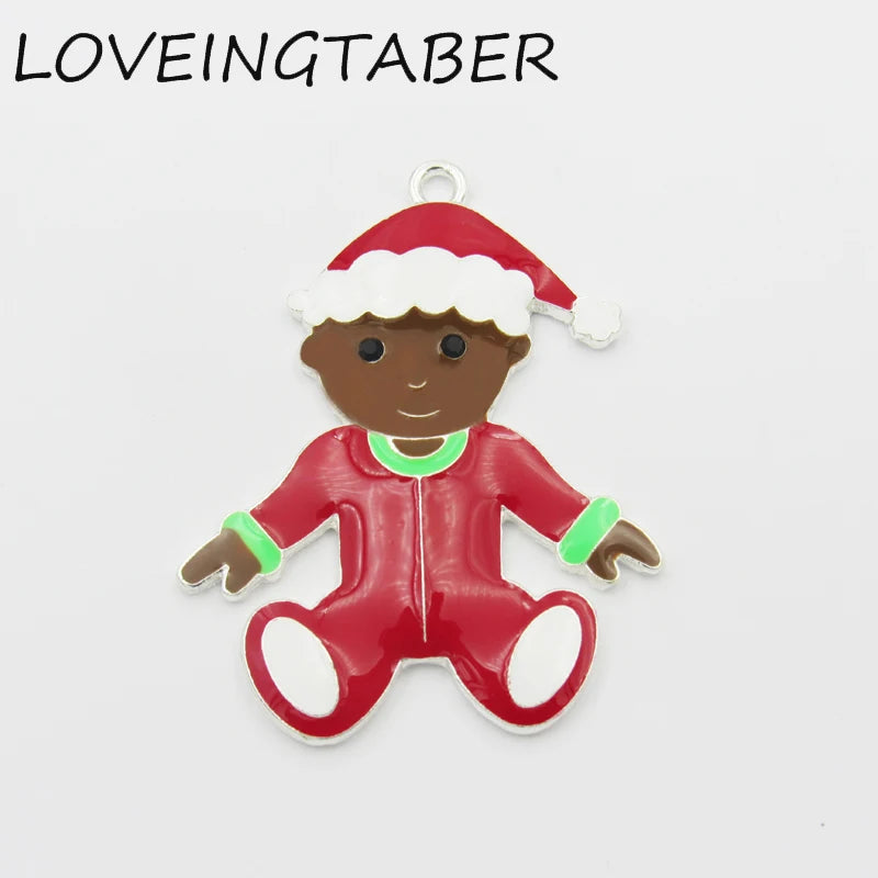 10pcs Silvery Christmas Baby Enamel Pendants for Kids Jewelry Making