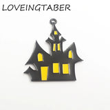 10pcs Full Enamel Ghost Castle Pendant Halloween Necklace Making