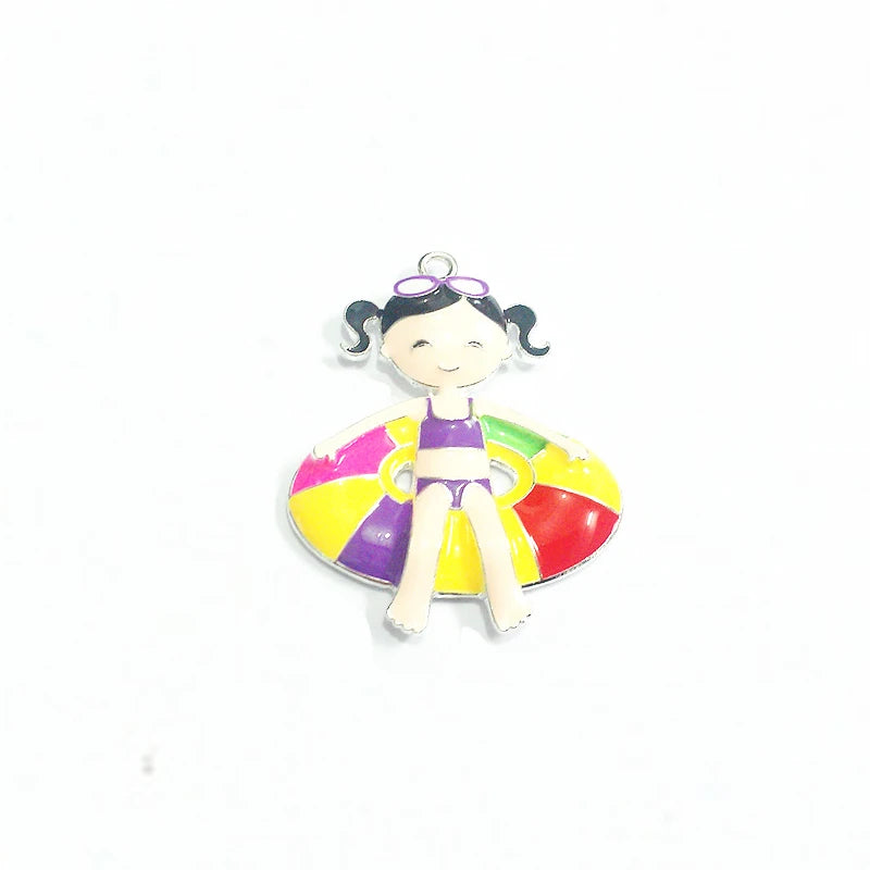 10pcs/lot Girl On Buoy Enamel Summer Pendants