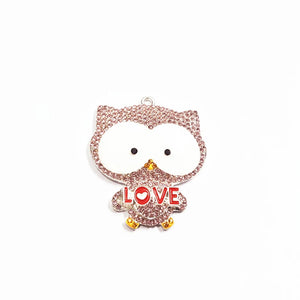 10pcs Pink Rhinestone Owl Pendants 45mm*40mm