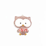 10pcs Pink Rhinestone Owl Pendants 45mm*40mm